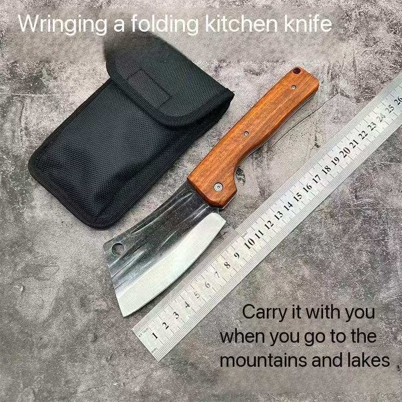 Portable Rosewood Handle, Two-purpose Folding Kitchen Knife for Chopping and Cutting, Thick, Sharp, Forged and Durable