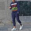 Autumn Men T-shirt Trousers Suit Stripe Gradient Graphic Printed Tracksuits Oversized Long Sleeve Male Pants Outfit 2 Piece Sets