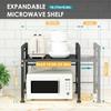 Expandable Microwave Oven Rack Countertop Stand for Kitchen Storage Carbon Steel with 3 Hooks Black