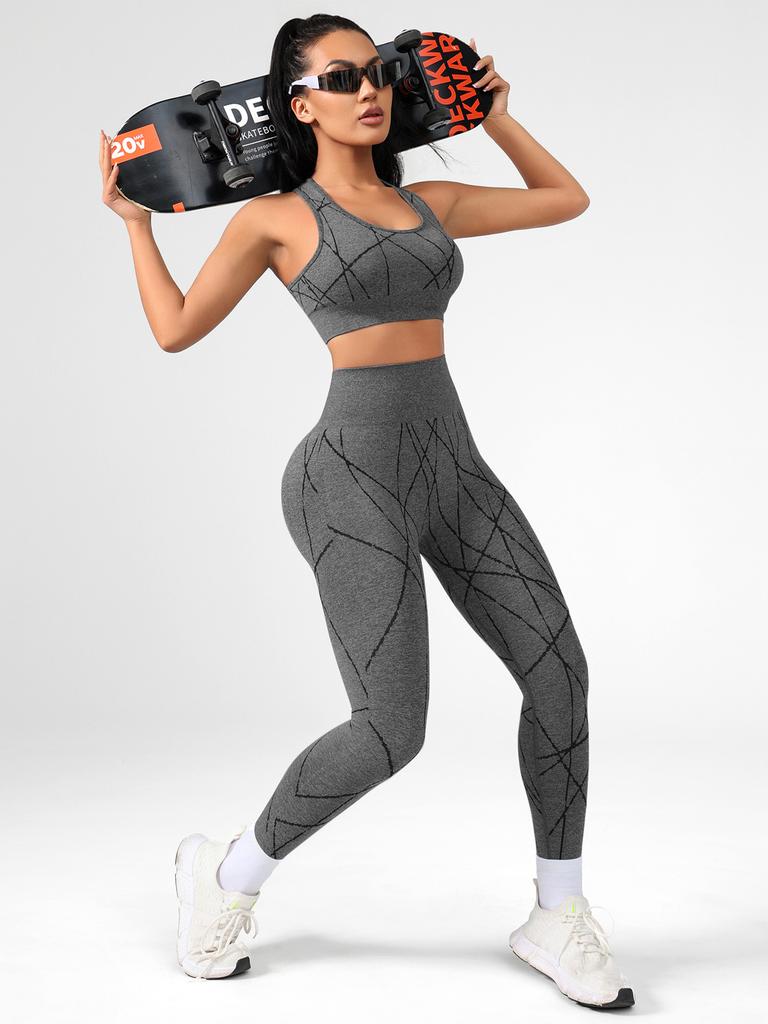 JYL Seamless High Waist Yoga Pants Hip Lifting Sweat Sports Set
