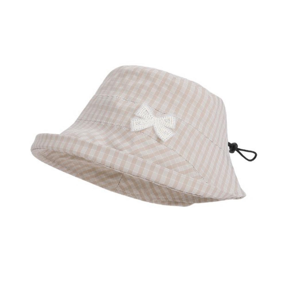 Wide Brim Women Bow Fisherman Hat Checkered Pattern Breathable Bucket Hat Plaid Pattern Windproof Sun Protection Hat Outdoor