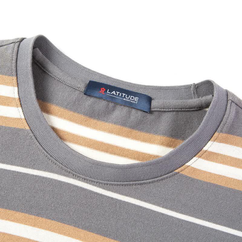 MONTAGUT Men's 100% Cotton Color Block Stripe Round Neck T-Shirt