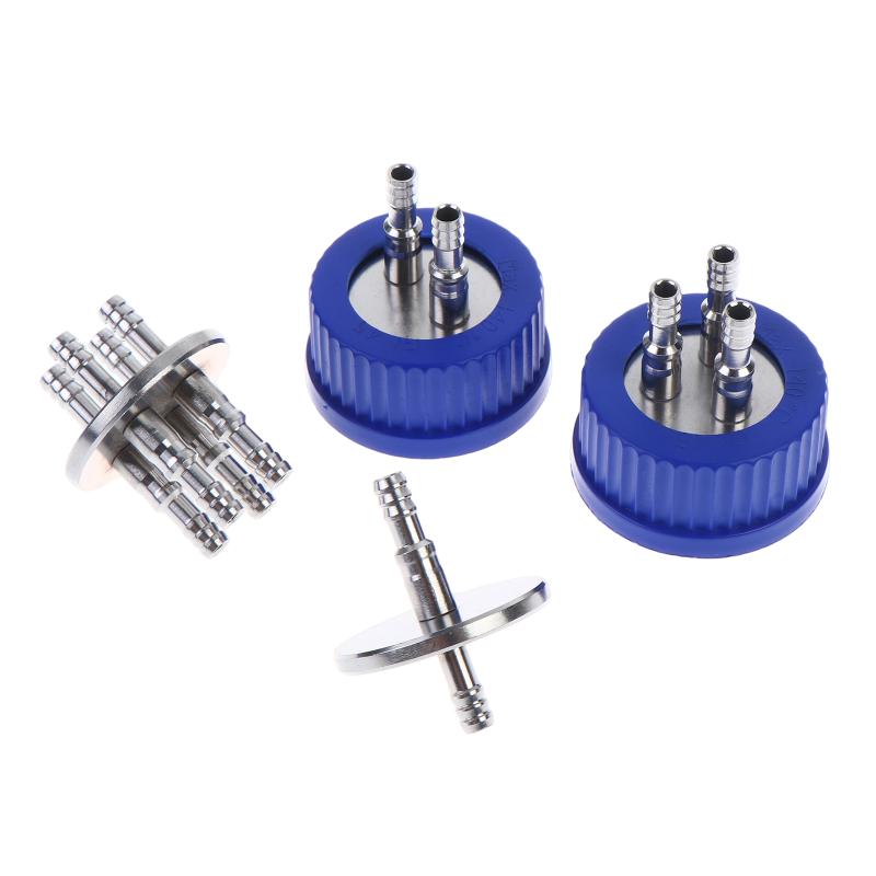 Gl45 Fermentation Tank Reactor Feed Cover Stainless Steel Jar Lid With Ss304 Blue Headspace Cap Refill Cover For Tube