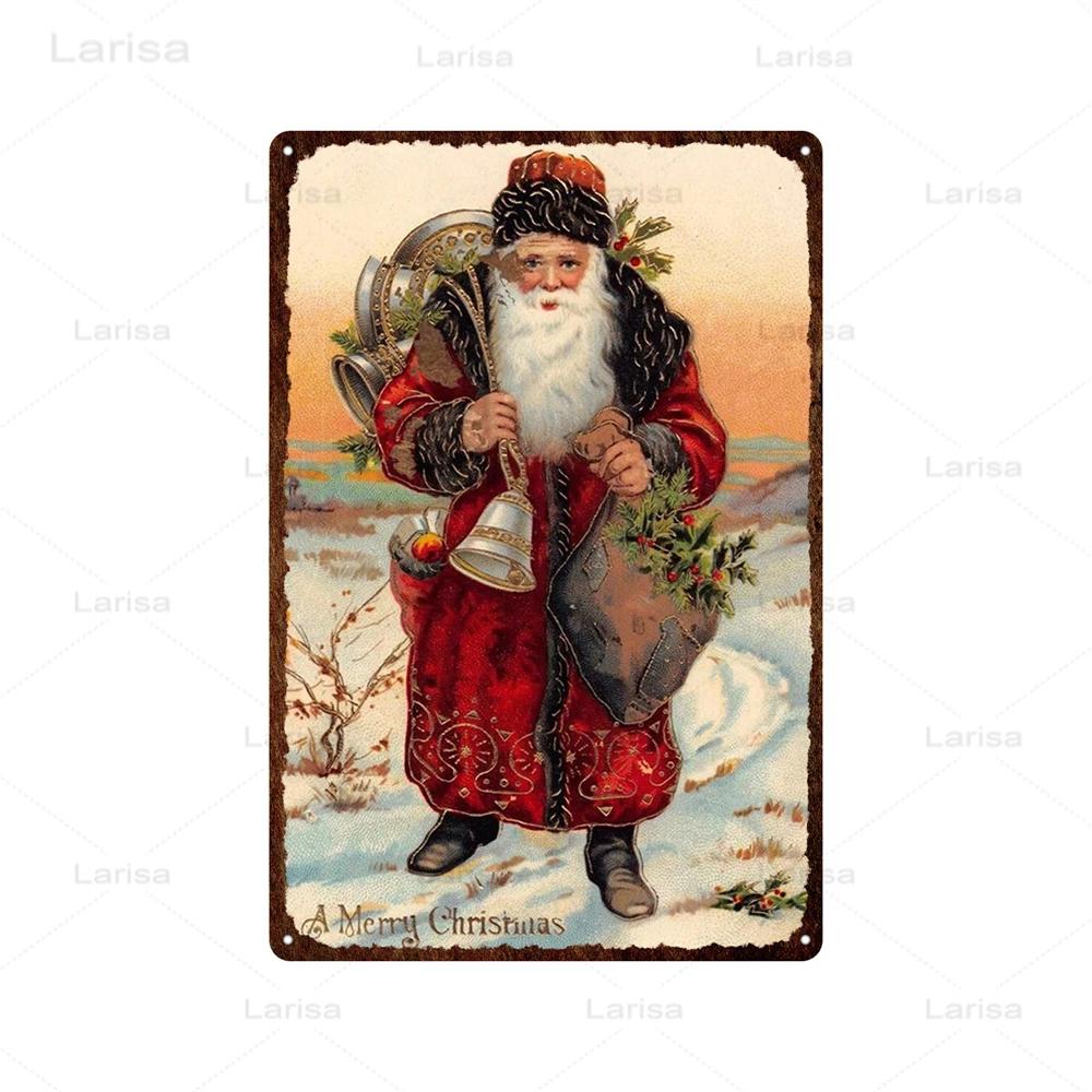 Festival Christmas Santa Claus Tin Sign Vintage Metal Poster Snowman Kitchen Home Bedroom Wall Art Decor Tinplate Signs Plaques