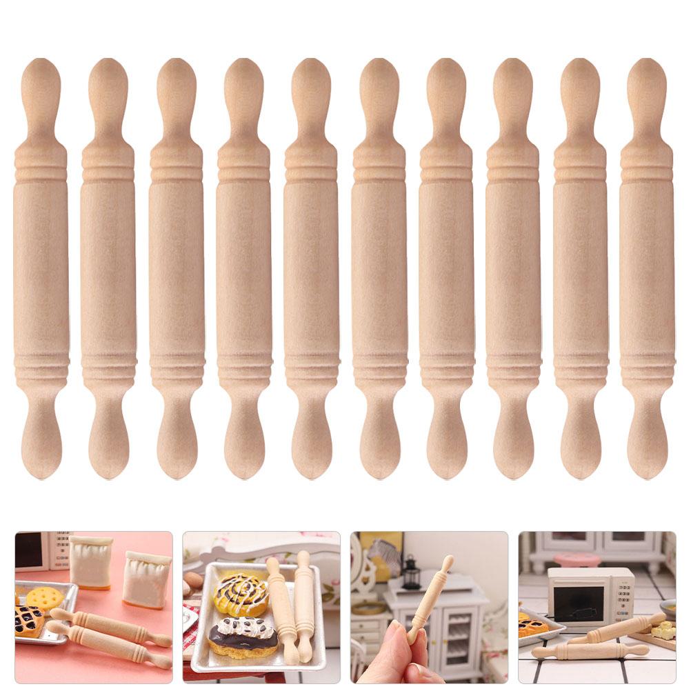 30 Stück Mini Holz Nudelholz Kinder Rollenspielzeug Miniatur Raumdeko Holzhaus Dekoratives Accessoire