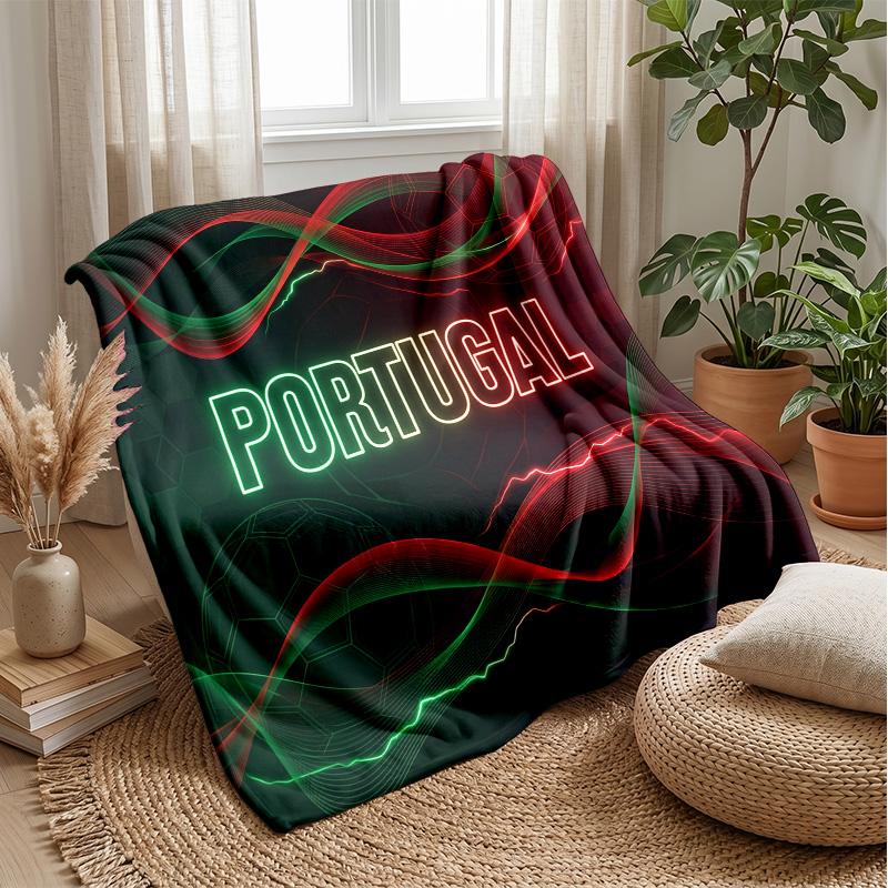 Portugal Football Printed Flannel Blanket Skin Friendly Warm Decorative Throw for Indoor Couch Bed Daily Use
