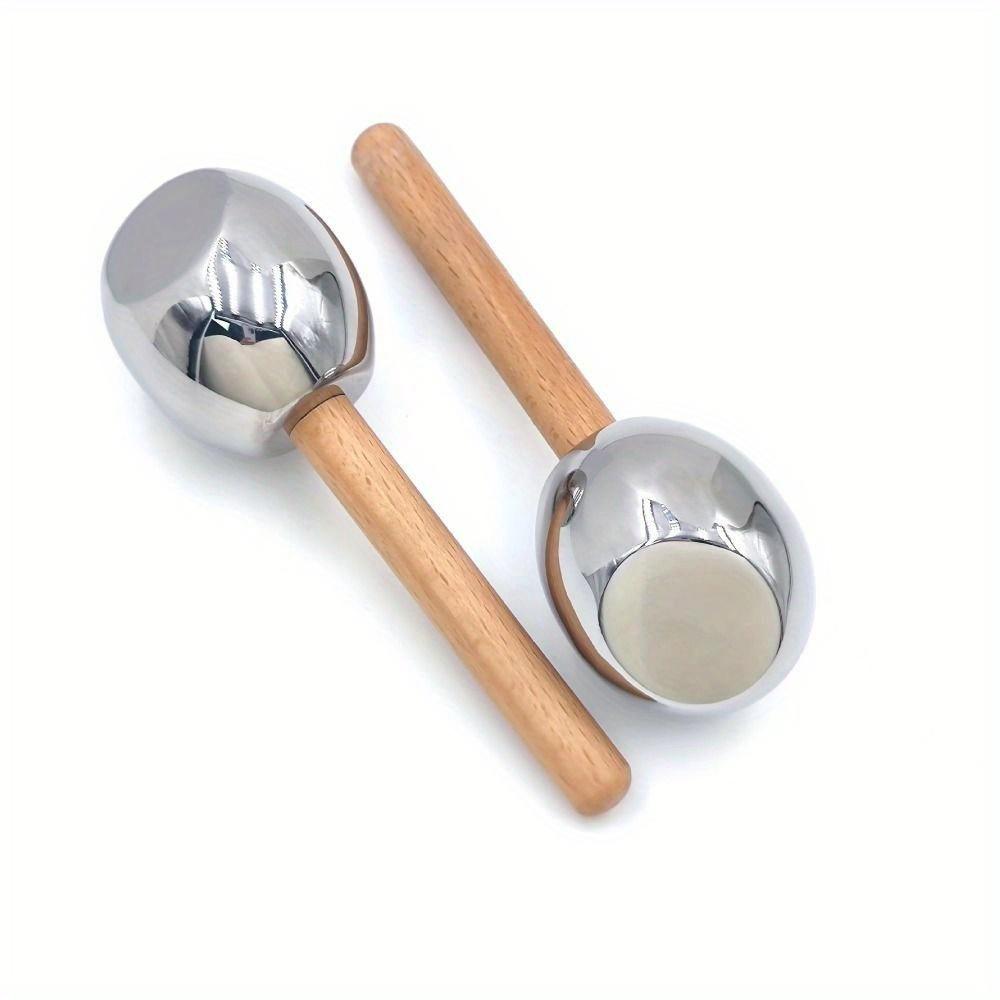 2pcs Wooden Handle Ice Wave Ball Stainless Steel Narrow Pores Face Massage Stick Soothing The Eyes Removing Edema