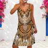 Women Plus Size V Neck Double Straps Sleeveless Printed Iridescent Blue Mini Dress