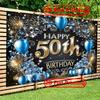 2D Planar Blue Glitter Banner for 50th Birthday - Polyester Fiber Photo Background Cloth
