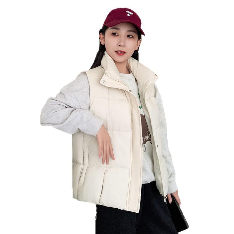 Autumn and Winter New Cotton Vest Women's Simple Fashion Short Stand-up Collar Cotton Clothes Vest Sleeveless Vest Jacket
