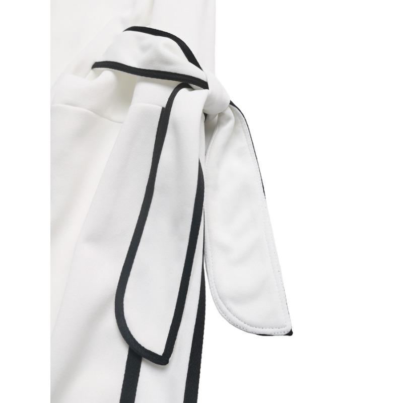 Autumn New Contrast Color Bow Round Neck Long-sleeved Pullover Sweatshirt for Women