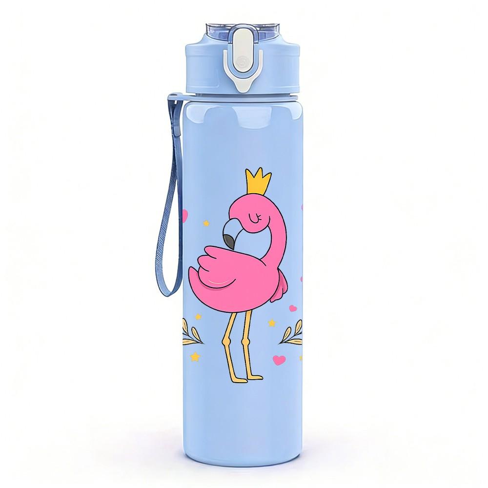 1PC Pink Crown Flamingo Cartoon 750ml Color Plastic Sports Water Bottle Leakproof Flip Straw Lid Suitable for Sports Office Home Use