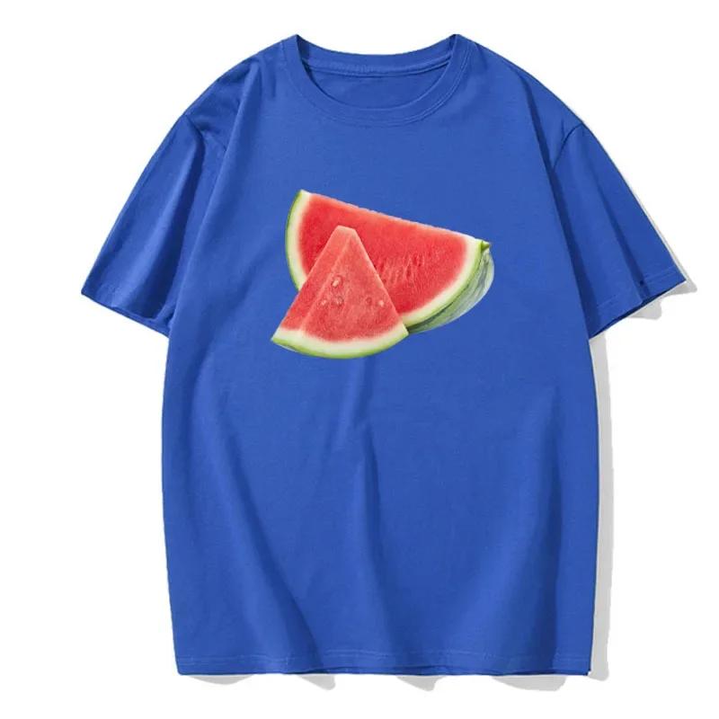 Summer Men's Short Sleeved Fun Fruit Watermelon Print Round Neck Trend Fashion Casual Solid Color T-shirt Men's Top