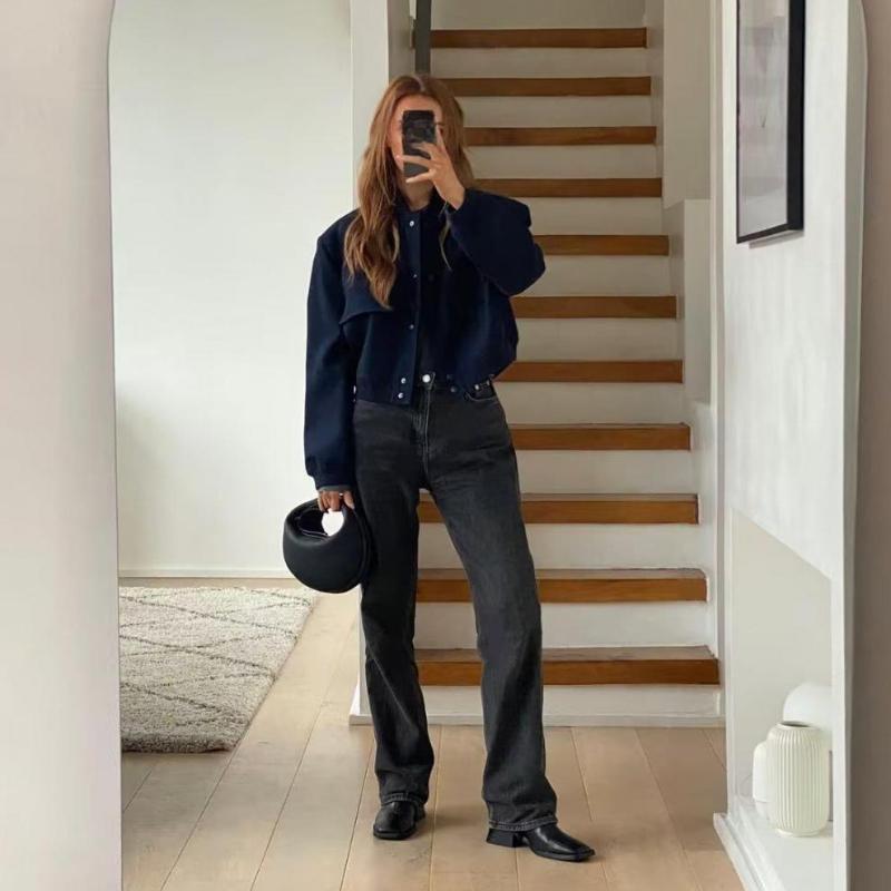 Chaqueta bomber blanca de aviador con botones para mujer, abrigo corto de manga larga, estilo aviador, para otoño e invierno.