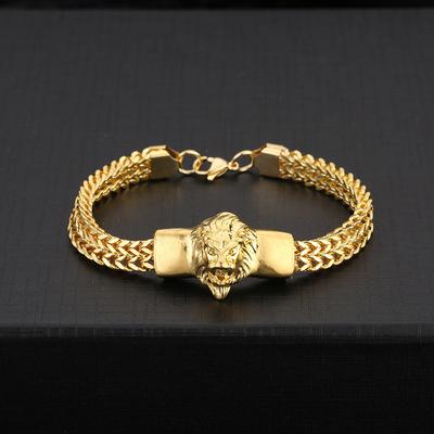 Viking Bracelet  Domineering Lion Head Animal Bracelet Men's Stainless Steel Braided Chain Wristband Bracelet Hip-Hop Trendy Jewelry
