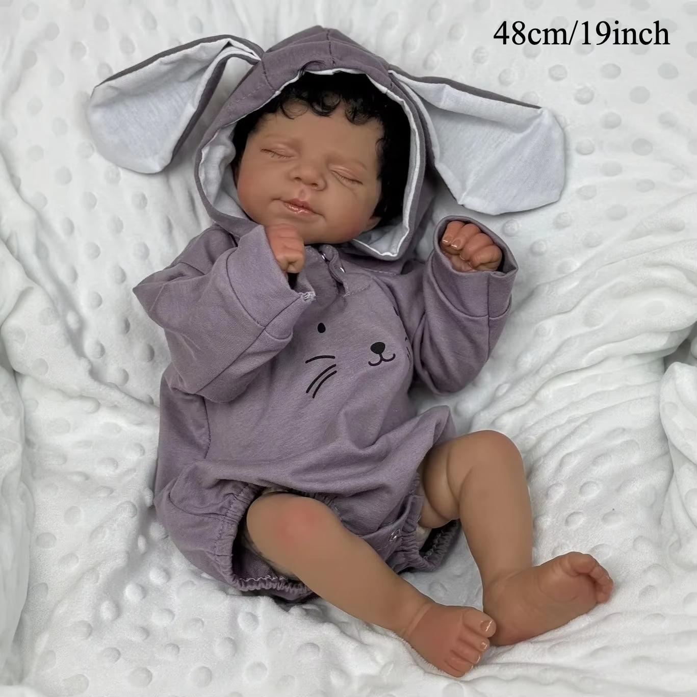 

BZDOLL 48cm 19inch Asleep Reborn Baby Dolls Vinyl Limbs Cloth Body Lifelike Black Skin Doll for 3+ Kids Birthday Gift Play House Bedtime Toy cloth body doll