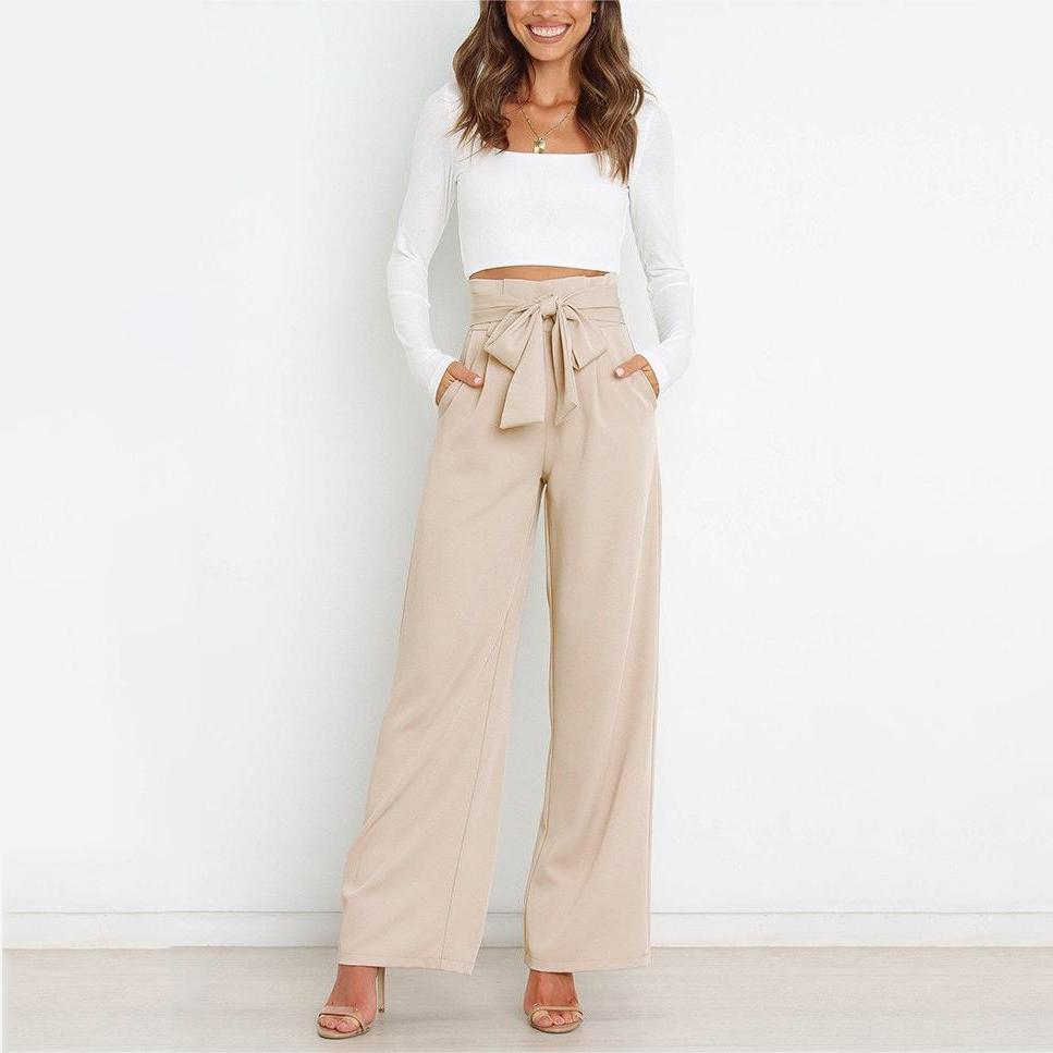 Modische Hose für den Arbeitsplatz, für Damen, lässig, weites Bein, hohe Taille, Hose mit Gürtel, Temperament, Sommer, Pendlerhose