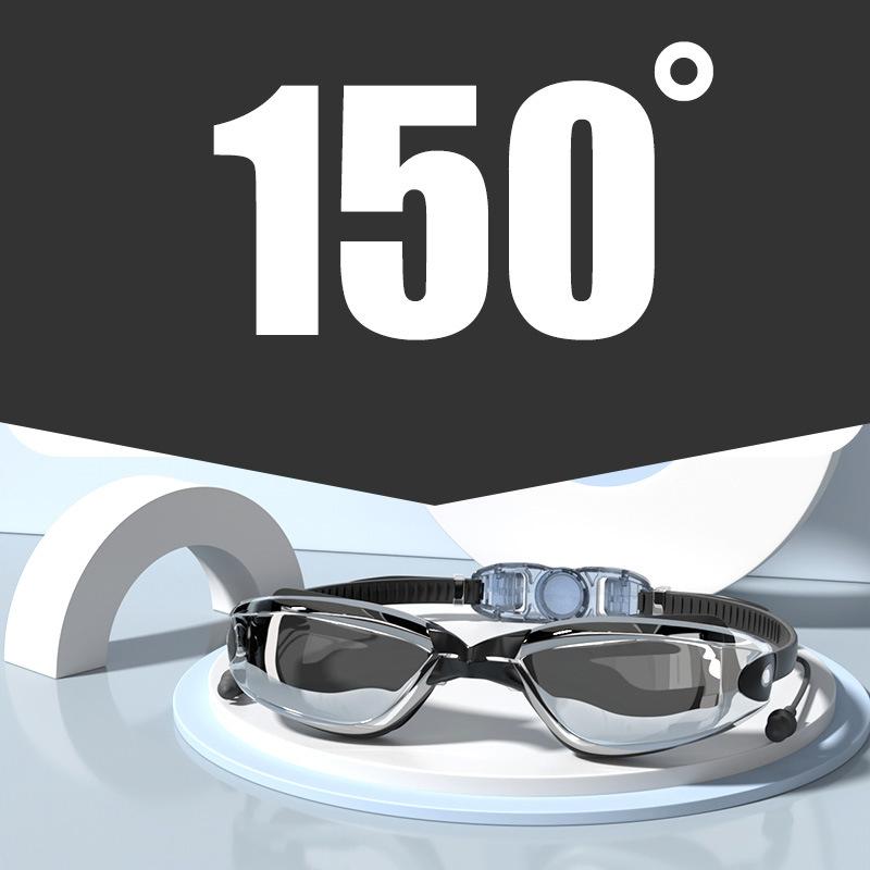 -1.5~-8.0 Adult Myopia Swimming Goggles Waterproof Anti-fog HD Transparent Electroplated Large Frame With Earplugs