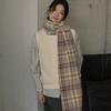 Classic Beige Oatmeal Latte Plaid Scarf for Women Students Soft Warm Woolen Scarf