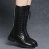 Autumn Winter Black Leather with Laces Fleece-Lined Mid Calf Shoes Woman Comfortable and Elegant Sale Half High Boots for Women