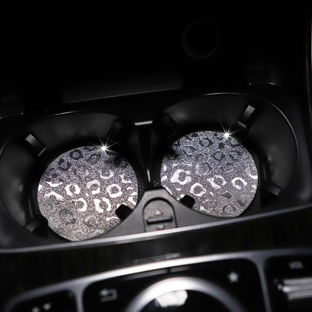 Zwei Leopardendruck TPU Glitzernde Licht Auto Wasserbecher Untersetzer für Frauen mit Autozubehör
