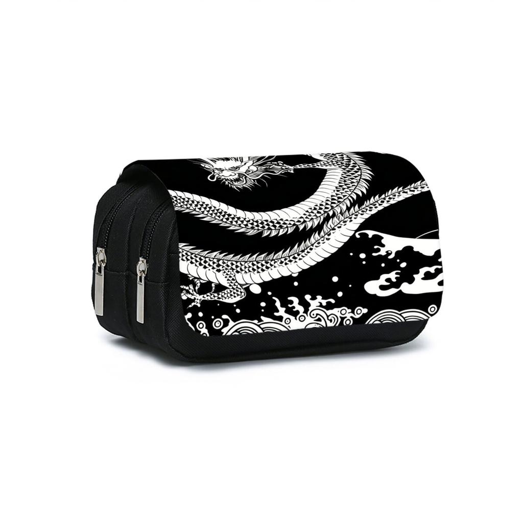 Divine Dragon Print Double Layered Flip Pen Case for Boy/Girls Best Gifts 2D Cartoon School Supplies Pencil Case for Children