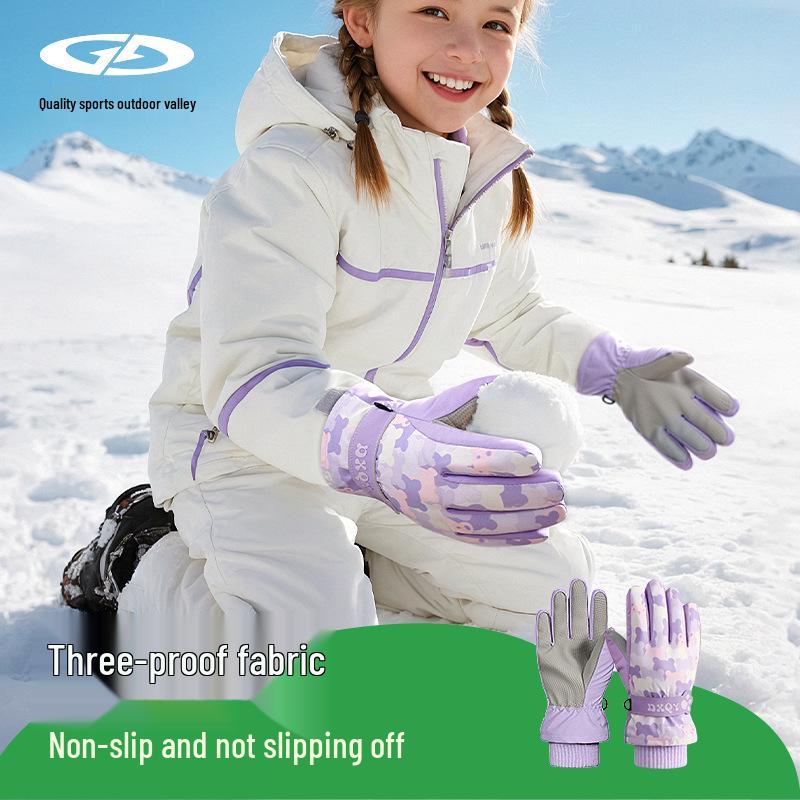 Children's Warm Waterproof Winter Ski Gloves, Non-Slip, Fleece-Lined for Ice Skating and Snow Play