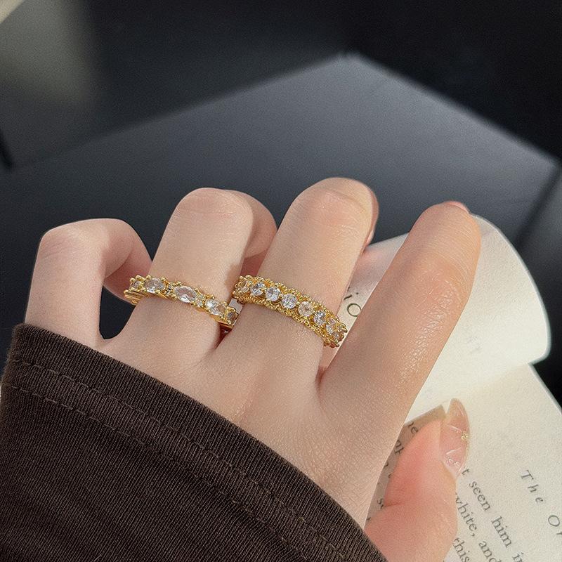 Light Luxury Exquisite Row Diamonds Full Of Diamonds Zircon Lace Open Ring Niche Design High Sense Exquisite Fashion Ring Women