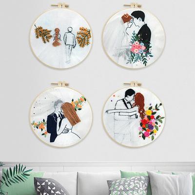 1pc Couple Wedding Pattern Embroidery DIY Fabric Craft Kit Creative Craft Needle and Thread