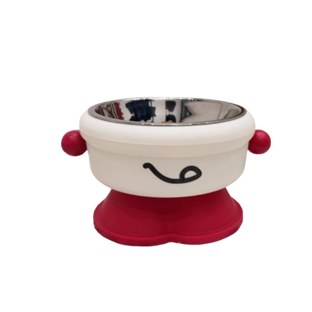 Cute Cartoon Pet Bowl Stainless Steel Cat Bowl Pet Dinnerware Pet Feeder Bowl  Pet Feeding красный/белый
