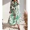 Nouvelle Robe Chemise Ample à Fleurs Imprimées Élégante pour Femmes Revers Style Décontracté Lacée Fête Mi-Longue Vêtements Cardigan Boutonné