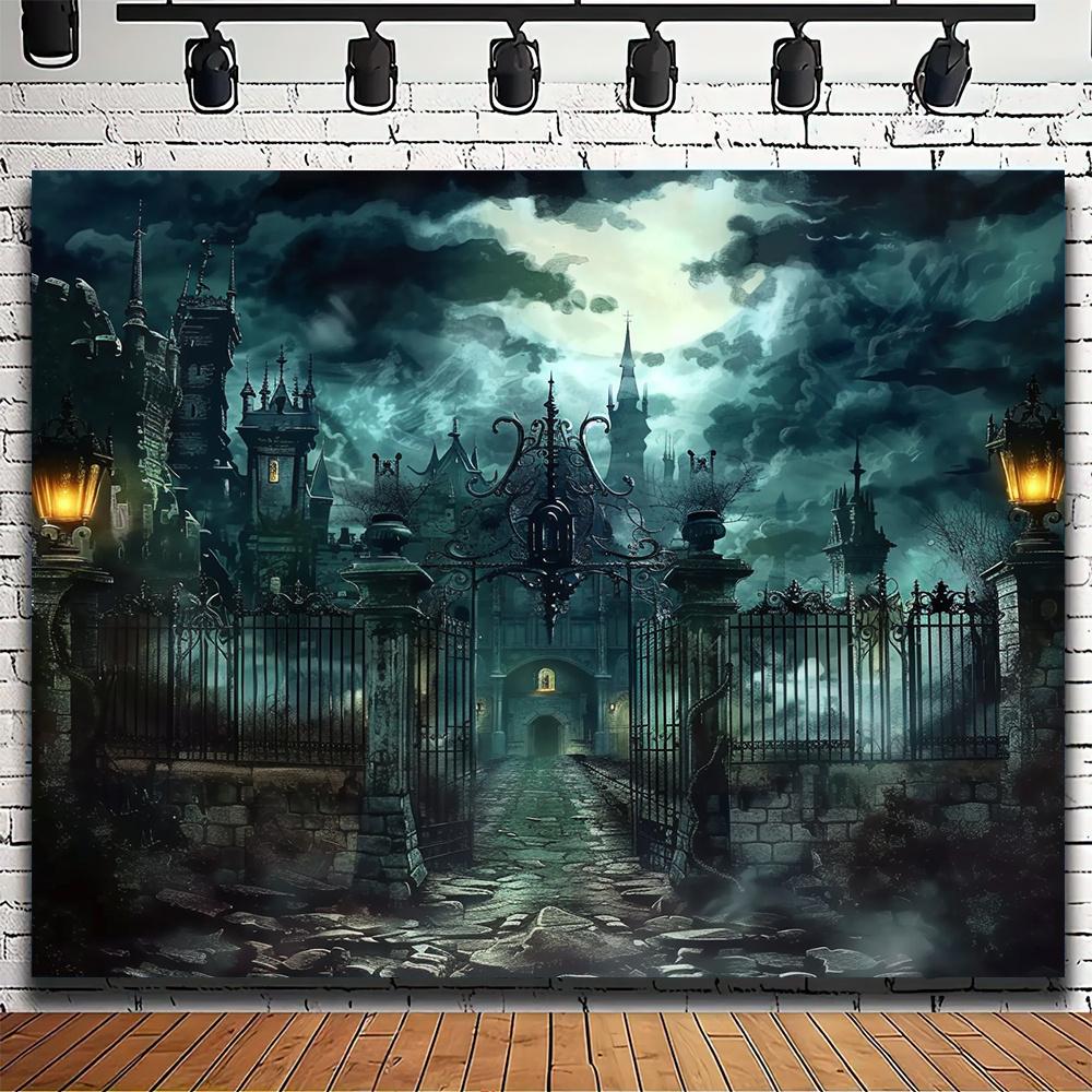 Dark Gothic Castle Moonnight Tapestry eerie Castle Gate Printed Hanging Cloth Room Decoration 100X70CM
