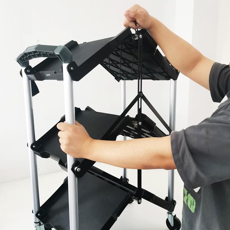 Durable Foldable Tool Cart Trolley for Outdoor Filming with Wheels & Storage Rack