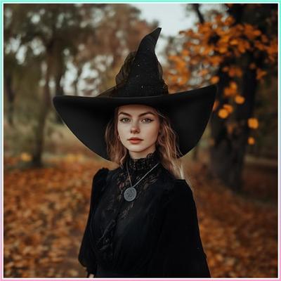 Large Velvet Witch Hat with Star Mesh Overlay Adult Size Wizard Hat Halloween Costume Accessory for Parties Cosplay Events Decorations