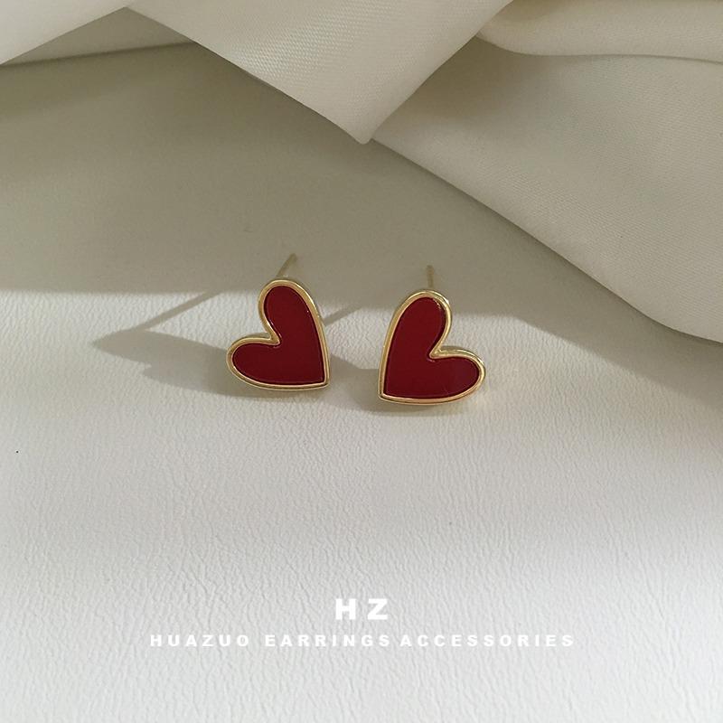 S925 Silver Needle Dark Green Heart Earrings - Korean Retro Style Women's Jewelry 2024