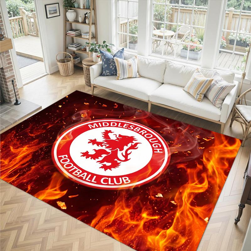 Middlesbrough Football Design Crystal Velvet Carpet Cozy Non?Slip Printed Rug For Bedroom Living Room Entrance