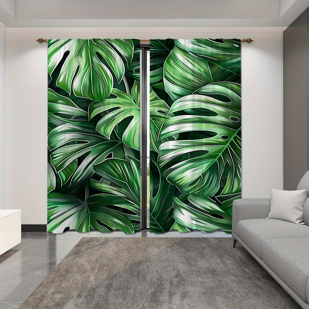 2pcs Nordic Green Plant Leaves Curtains-Light-Filtering WindowTreatment for Kitchen, Living Room, Office, and Bedroom Decor