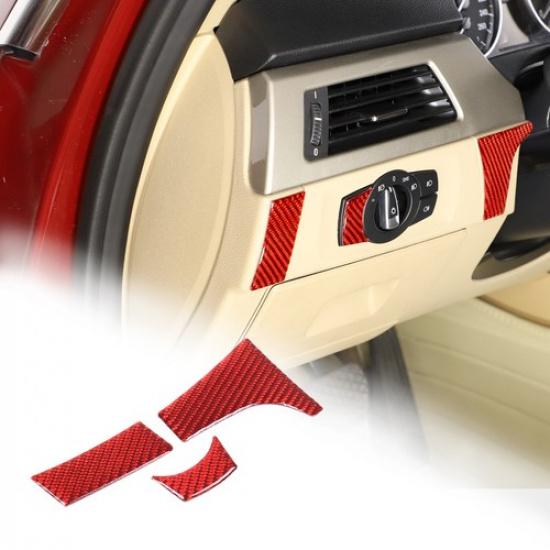 Red Carbon Fiber Headlight Switch Sides Trim Sticker For BMW 3 Series E90 05-12