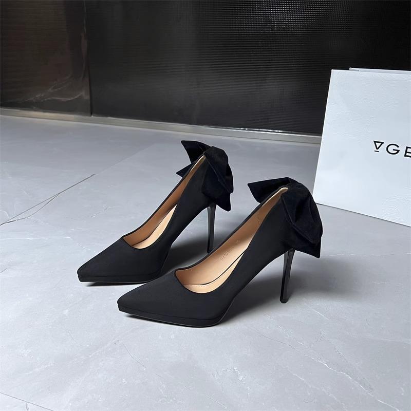 Fashionable High Heels Elegant Thin Stiletto Sharp Point Bow Party Single Shoes PU Leather Sharp Toe High Heel Shoes for Women