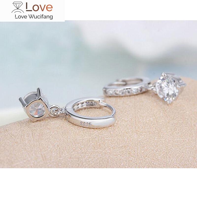 925 Sterling Silver Earrings Mosaic Cz Four Claws Zircon Drop Earrings For Women Oorbellen Brincos Pendientes S -E401