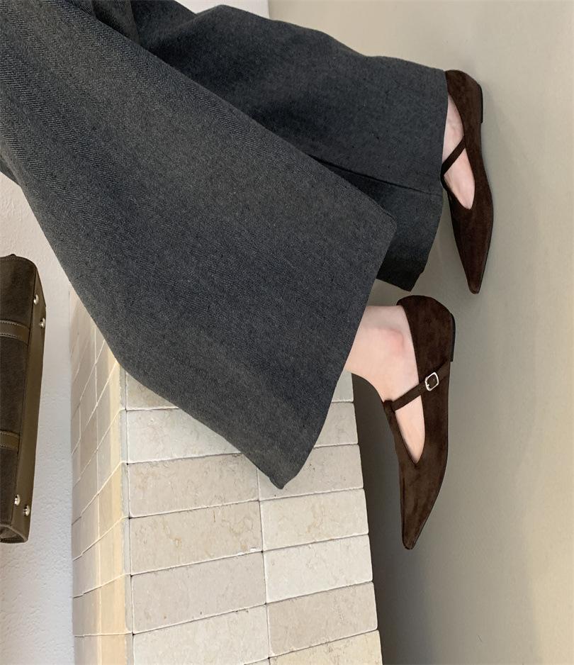 Suede Retro Single Shoes Women's Spring and Autumn New French Evening Breeze Temperament Gentle Commuting Flat Mary Jane Shoes Doudou Shoes