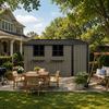Galvanized Steel Garden House 359.4 cm x 284.2 cm (10.21 m²), Brown, with 3 Openable Windows, Lockable Double Doors and Flower Rack