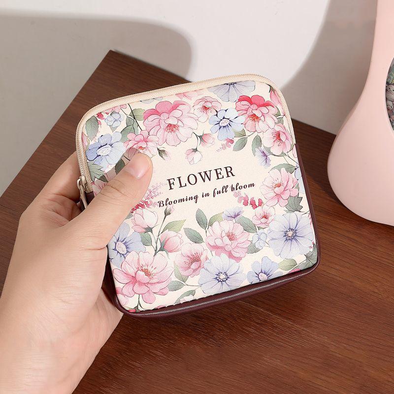 1PC Bag Print Floral Durable Large Capacity Premium Cosmetic Cute Bag Portable Makeup Travel 12*12cm
