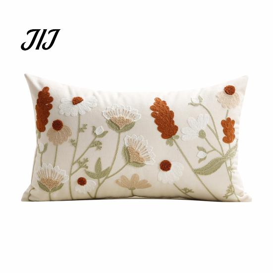 Square Decorative Pillow Shams Floral Embroidered Cushion Cover, Throw Covers Farmhouse Cover for Living Room Sofa Couch Washable