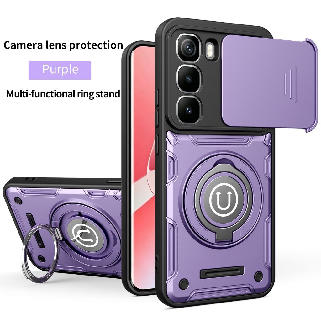 Magnetic 360° Ring Kickstand Phone Case with Slide Camera Lens Cover For Infinix Note 50 Pro 4G Hot 60i 60 50 Pro+ Smart 10 9 HD