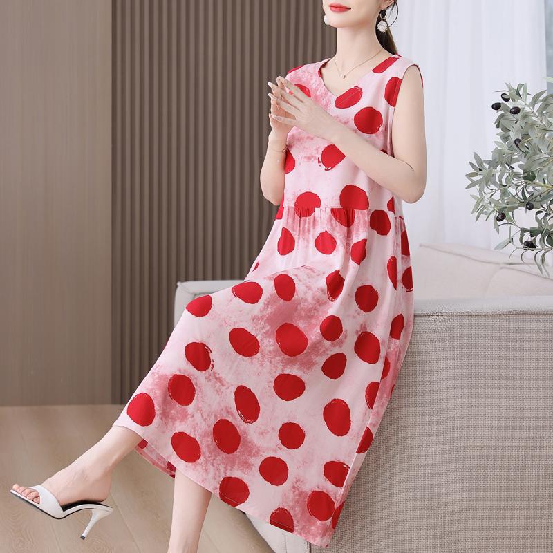 Abito estivo elegante da donna taglie forti, abito lungo senza maniche ampio, abbigliamento vintage femminile