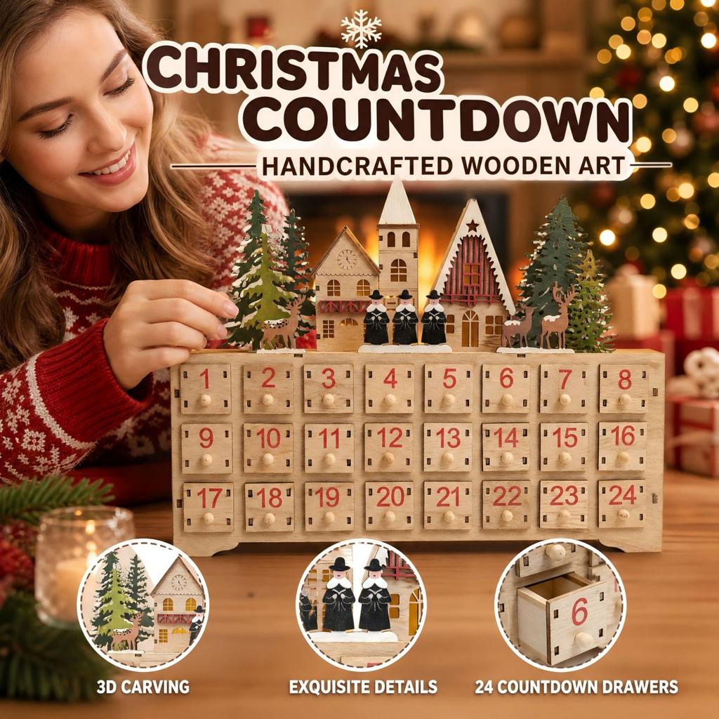 Holz Weihnachtskalender Countdown Tischdekoration, Feiertags-Heimdeko, Festlicher Holzschmuck für Weihnachtsdekoration