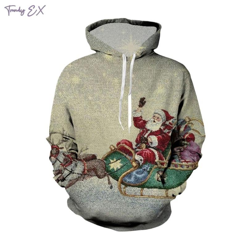 Christmas Sweatshirts for Men 3D Pattern Print Casual Pullover Hoodies Tops Harajuku Street Kangaroo Pocket Long Sleeve Clothing