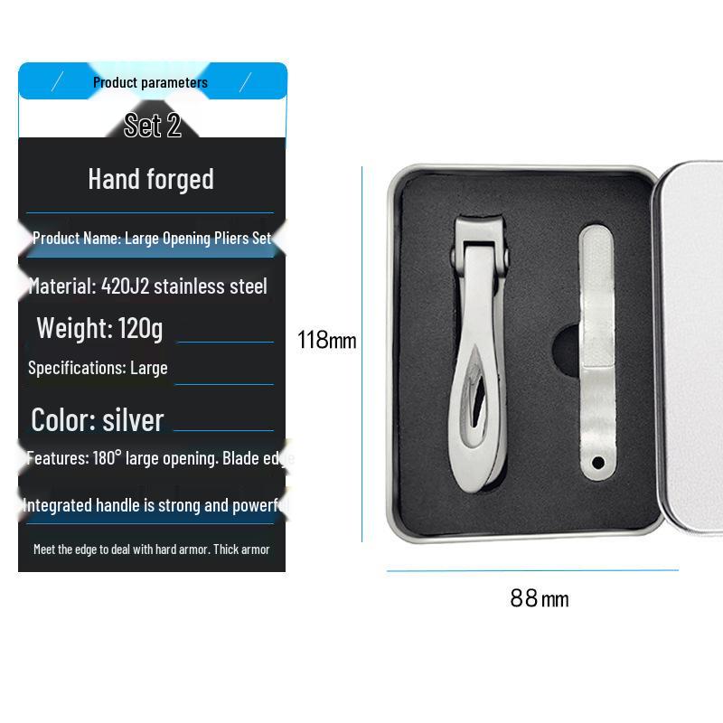 High-End Stainless Steel Manicure Set: XL Opening Nail Clipper, Large Clippers, File, Scissors