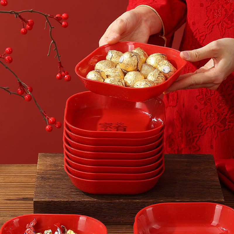 Wedding Red Dried Fruit Plate, Household Living Room Coffee Table Fruit Plate, New House Housewarming New Year'S Candy Plate